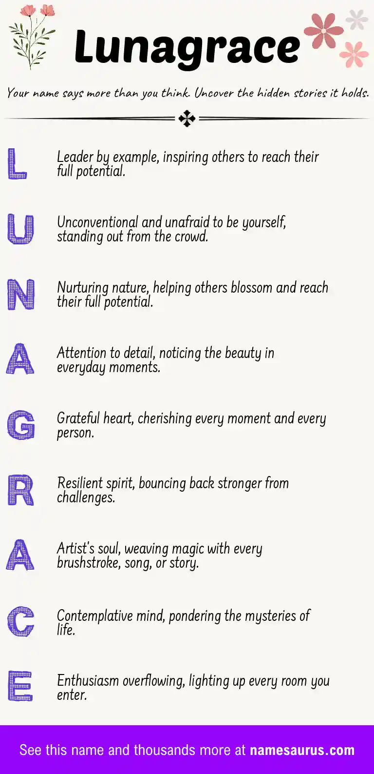 Acrostic poem about Lunagrace.