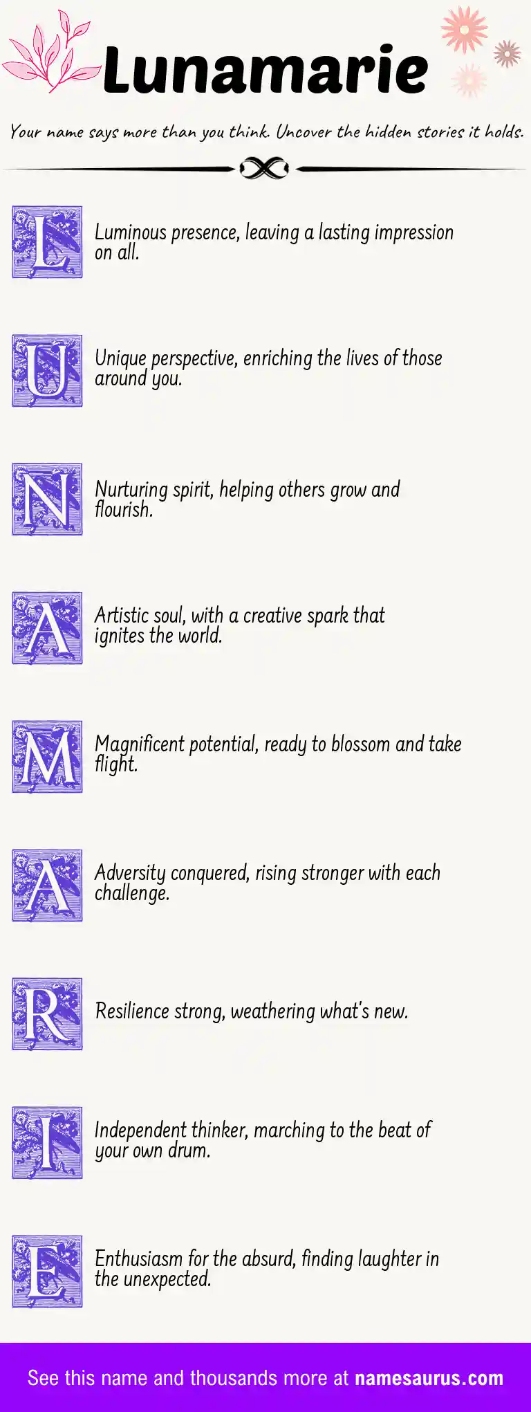 Acrostic poem about Lunamarie.