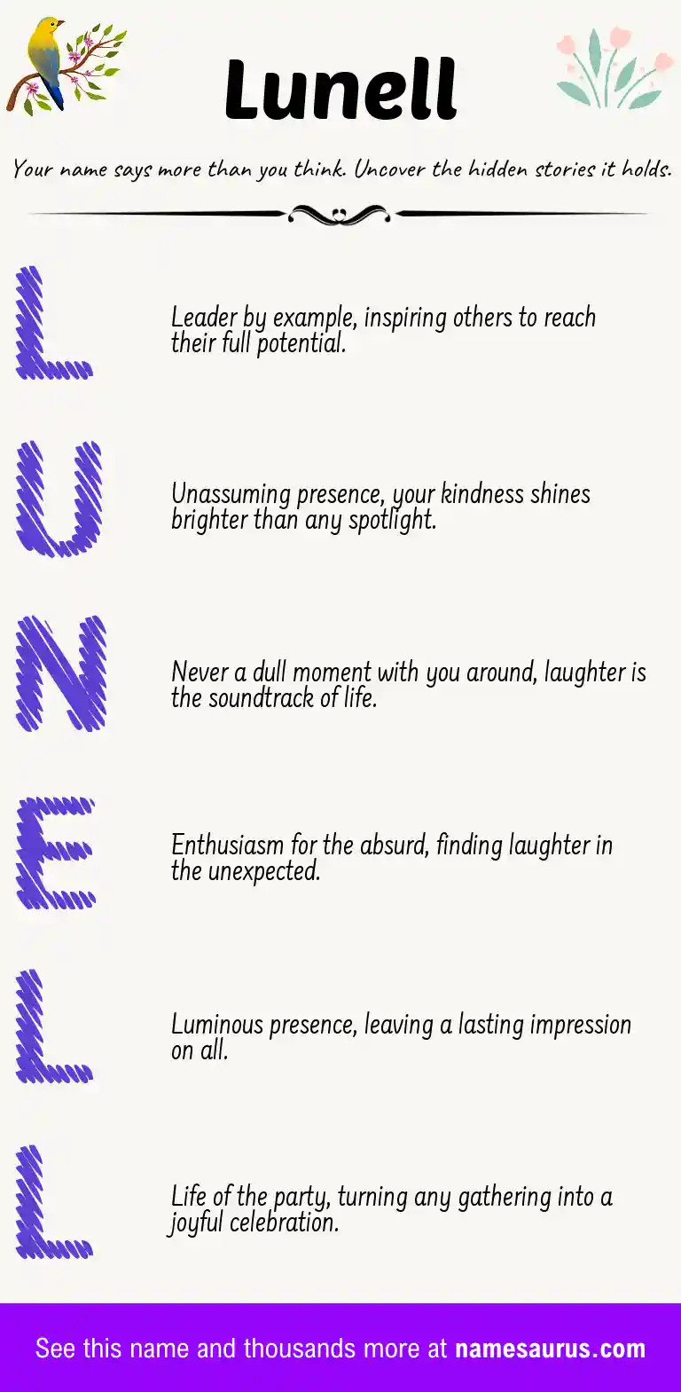 Acrostic poem about Lunell.