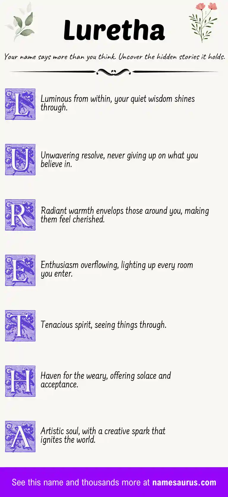 Acrostic poem about Luretha.