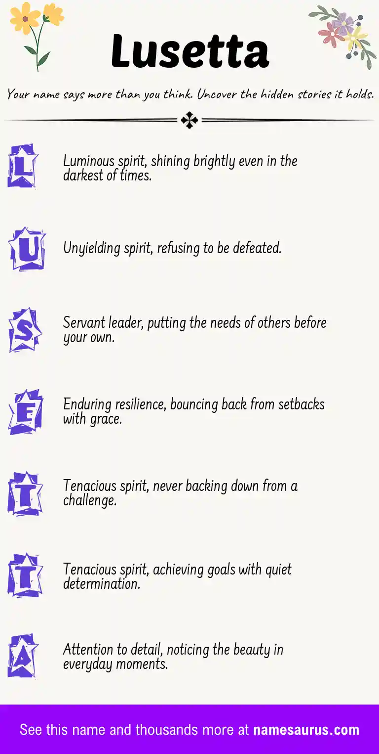 Acrostic poem about Lusetta.