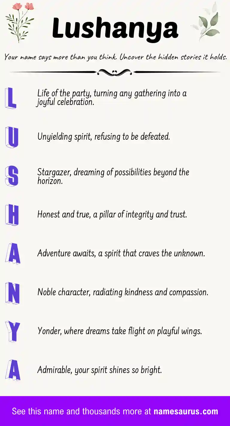 Acrostic poem about Lushanya.