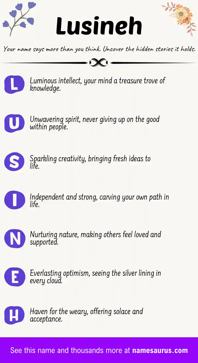 Acrostic poem about Lusineh.