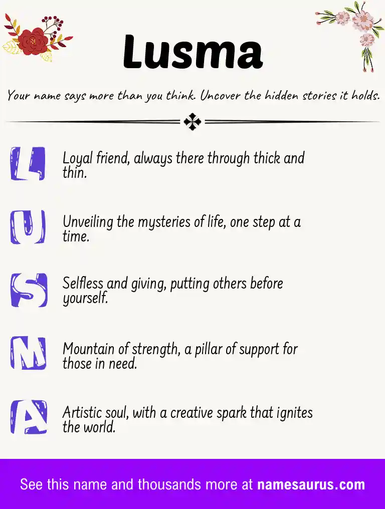 Acrostic poem about Lusma.