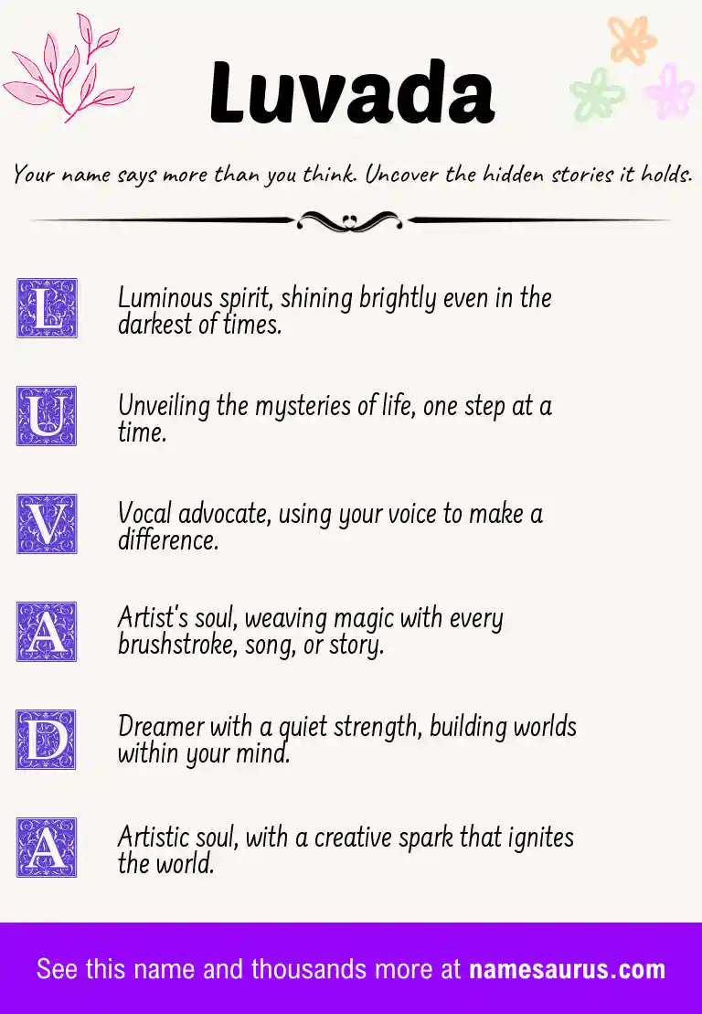 Acrostic poem about Luvada.