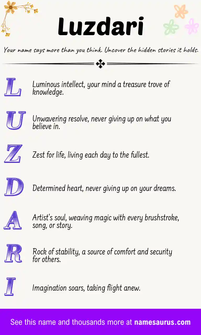 Acrostic poem about Luzdari.