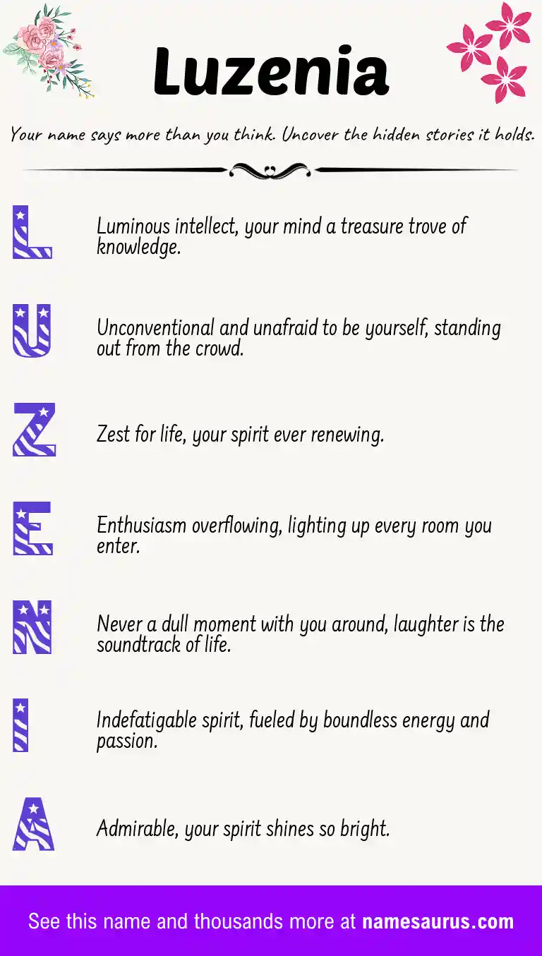 Acrostic poem about Luzenia.