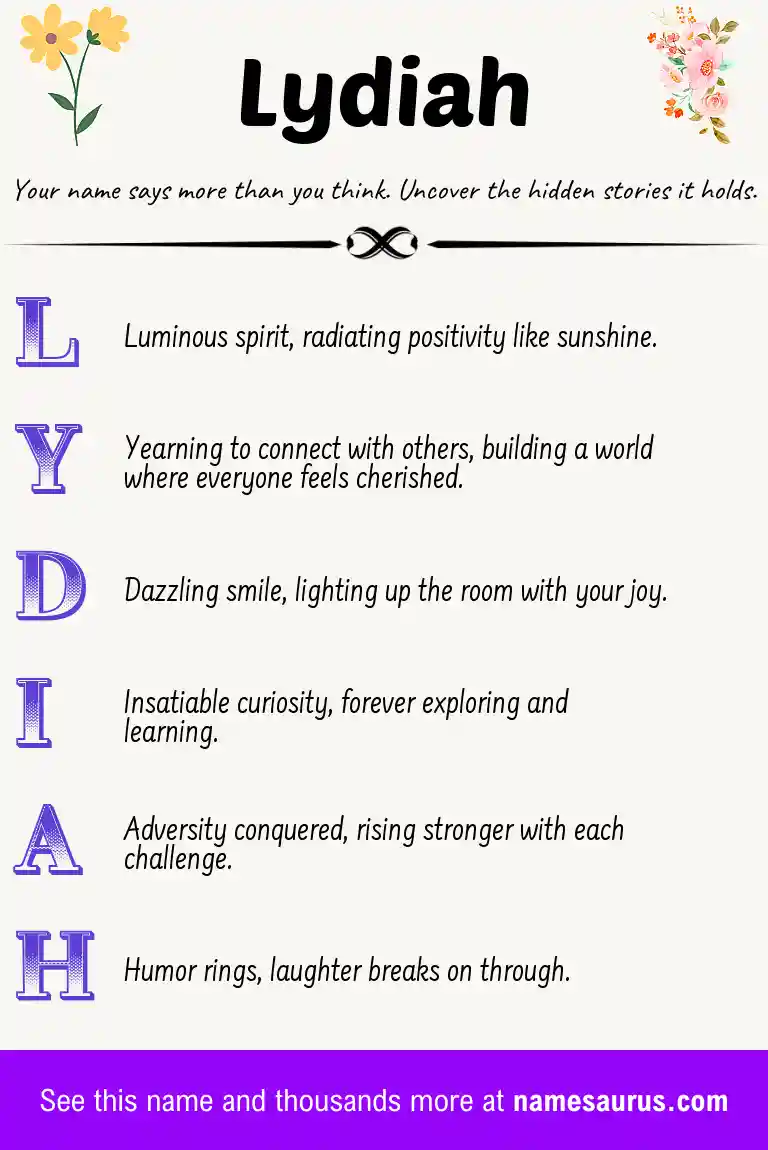 Acrostic poem about Lydiah.
