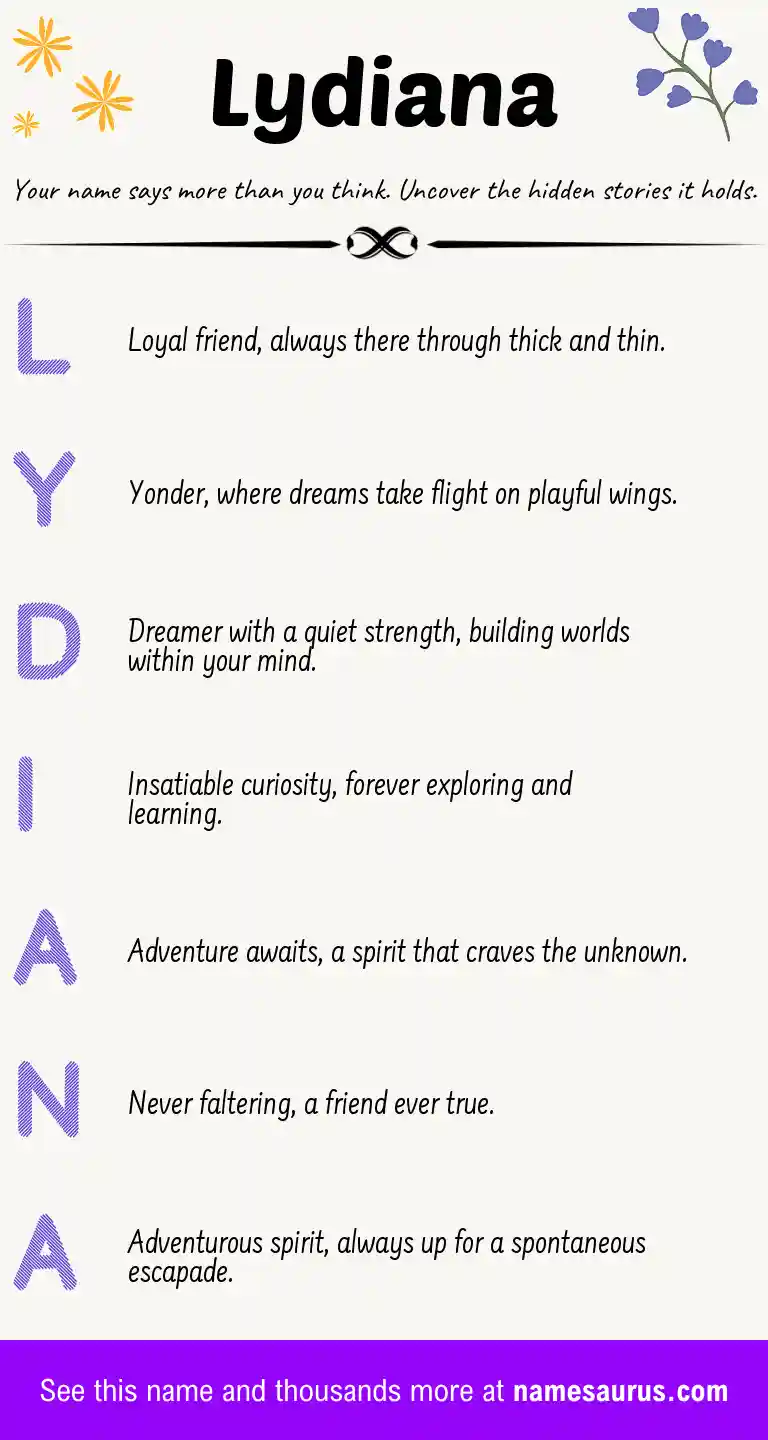 Acrostic poem about Lydiana.