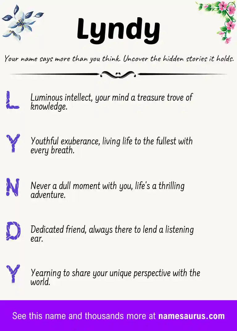 Acrostic poem about Lyndy.