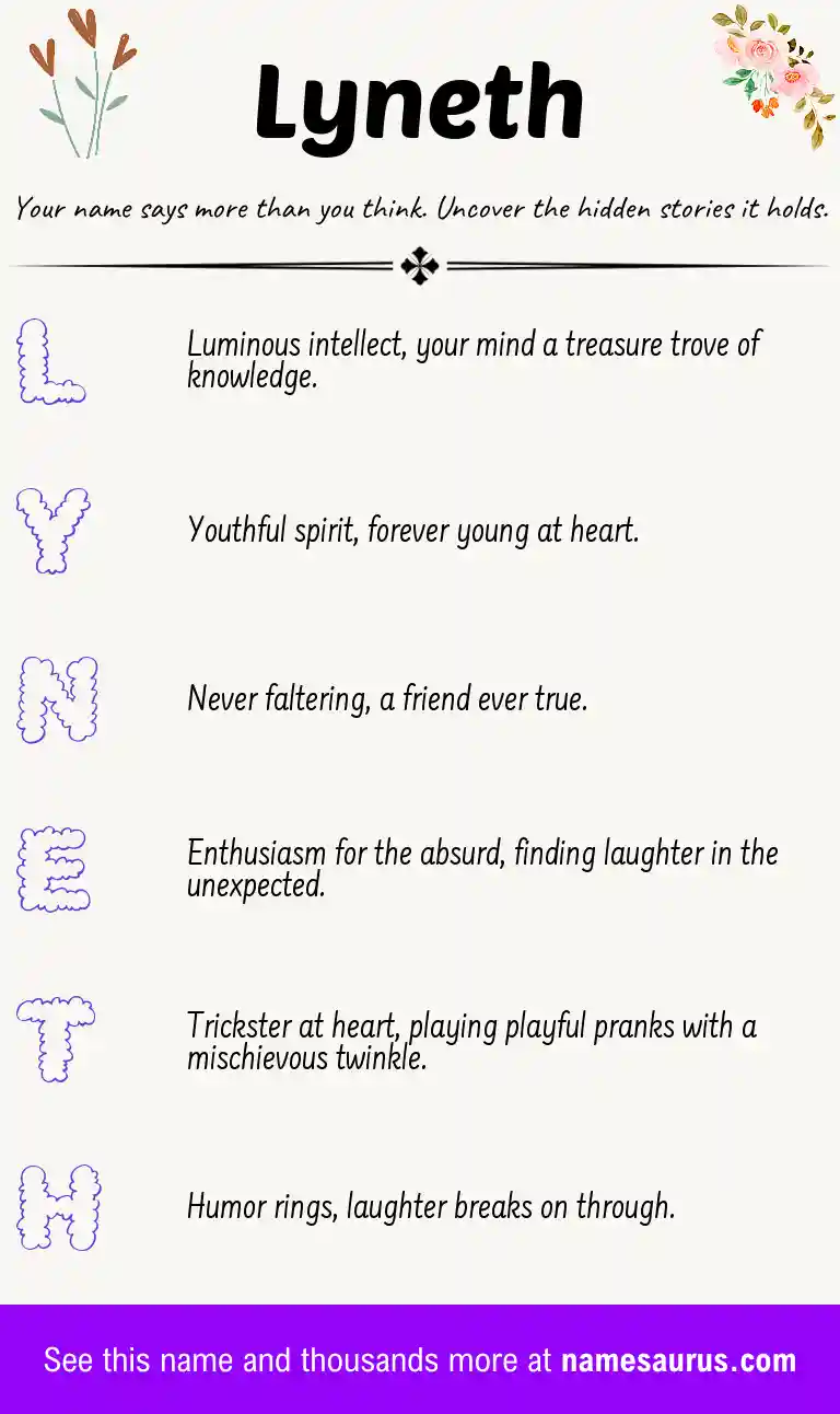 Acrostic poem about Lyneth.