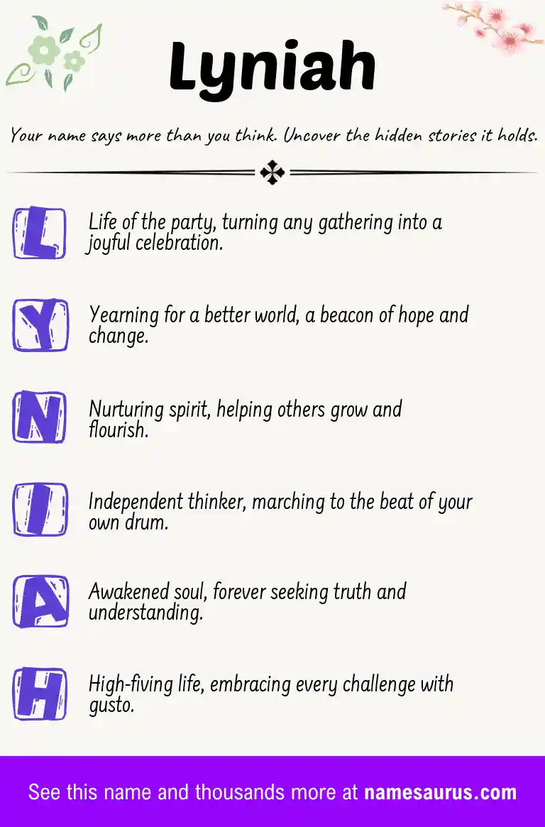 Acrostic poem about Lyniah.