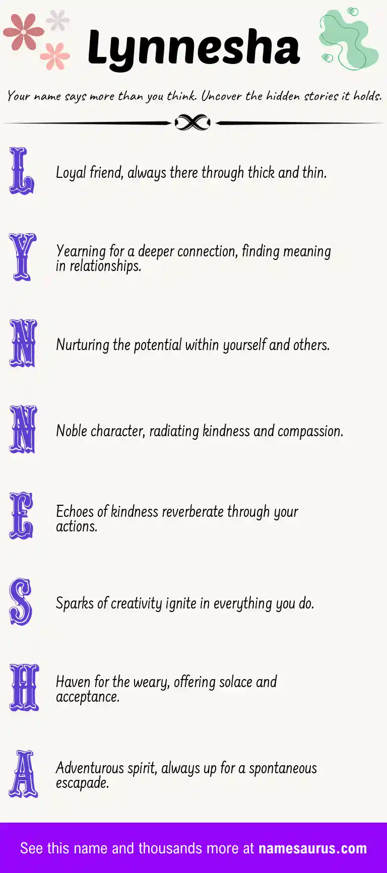 Acrostic poem about Lynnesha.