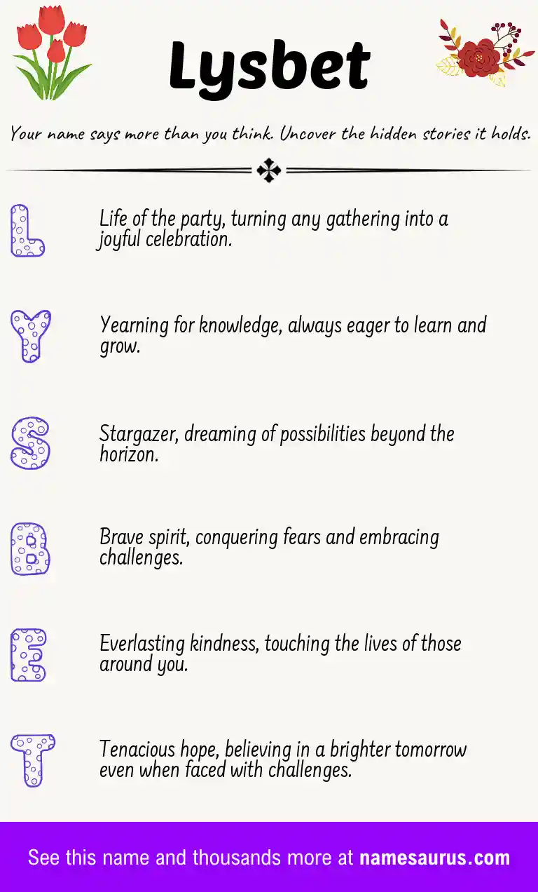 Acrostic poem about Lysbet.