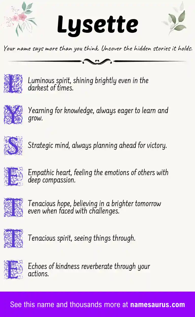 Acrostic poem about Lysette.