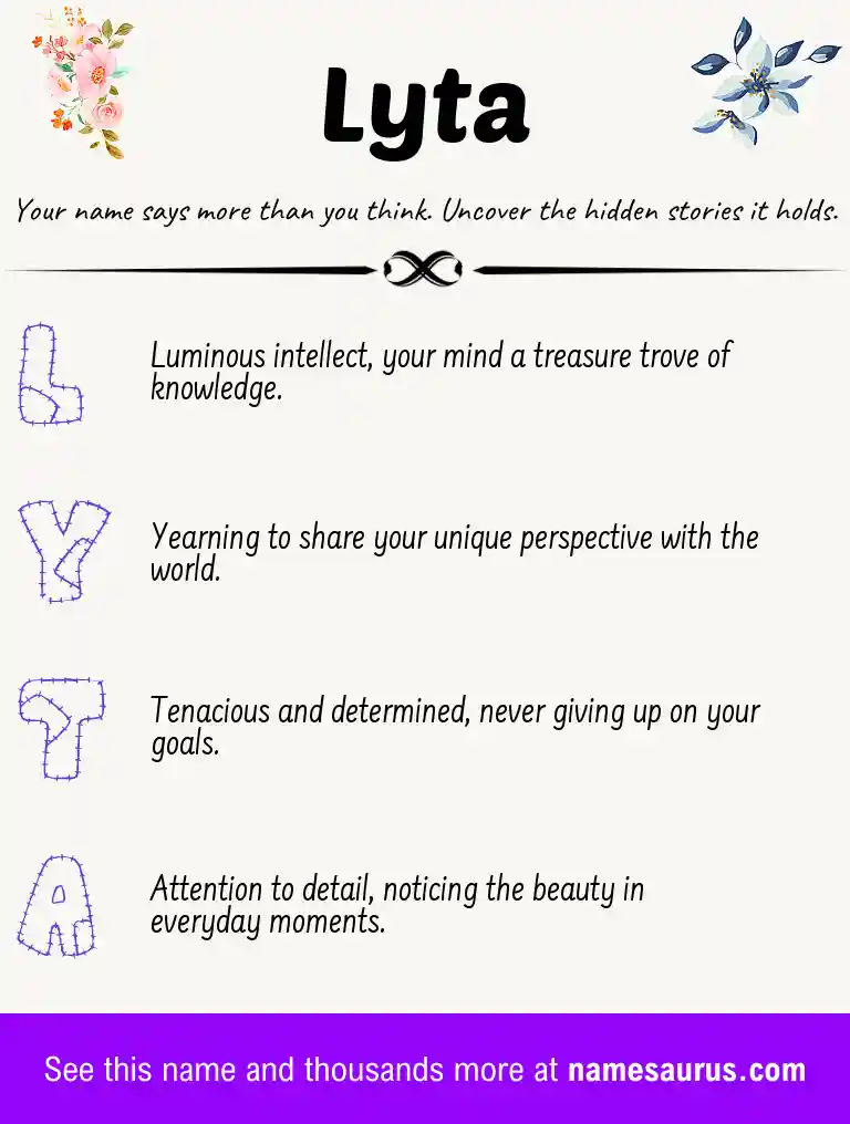 Acrostic poem about Lyta.