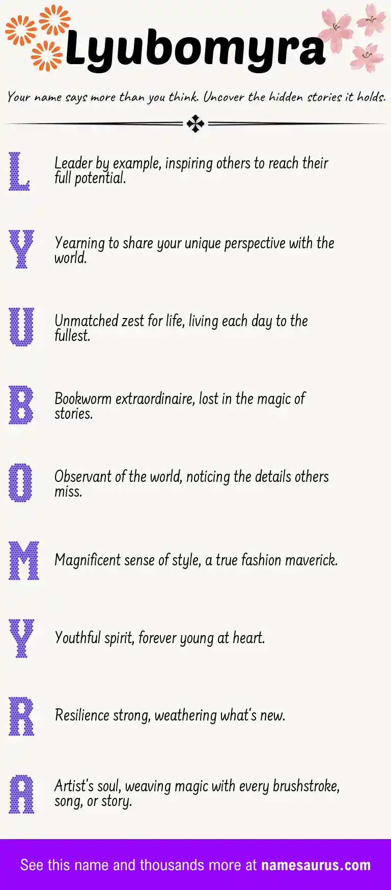 Acrostic poem about Lyubomyra.