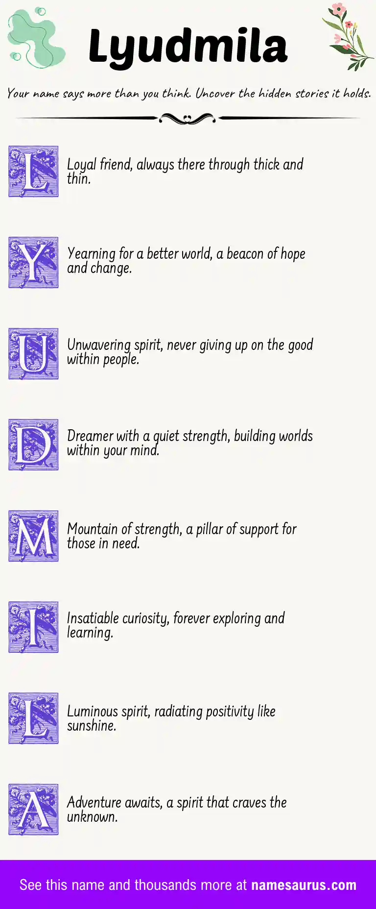 Acrostic poem about Lyudmila.