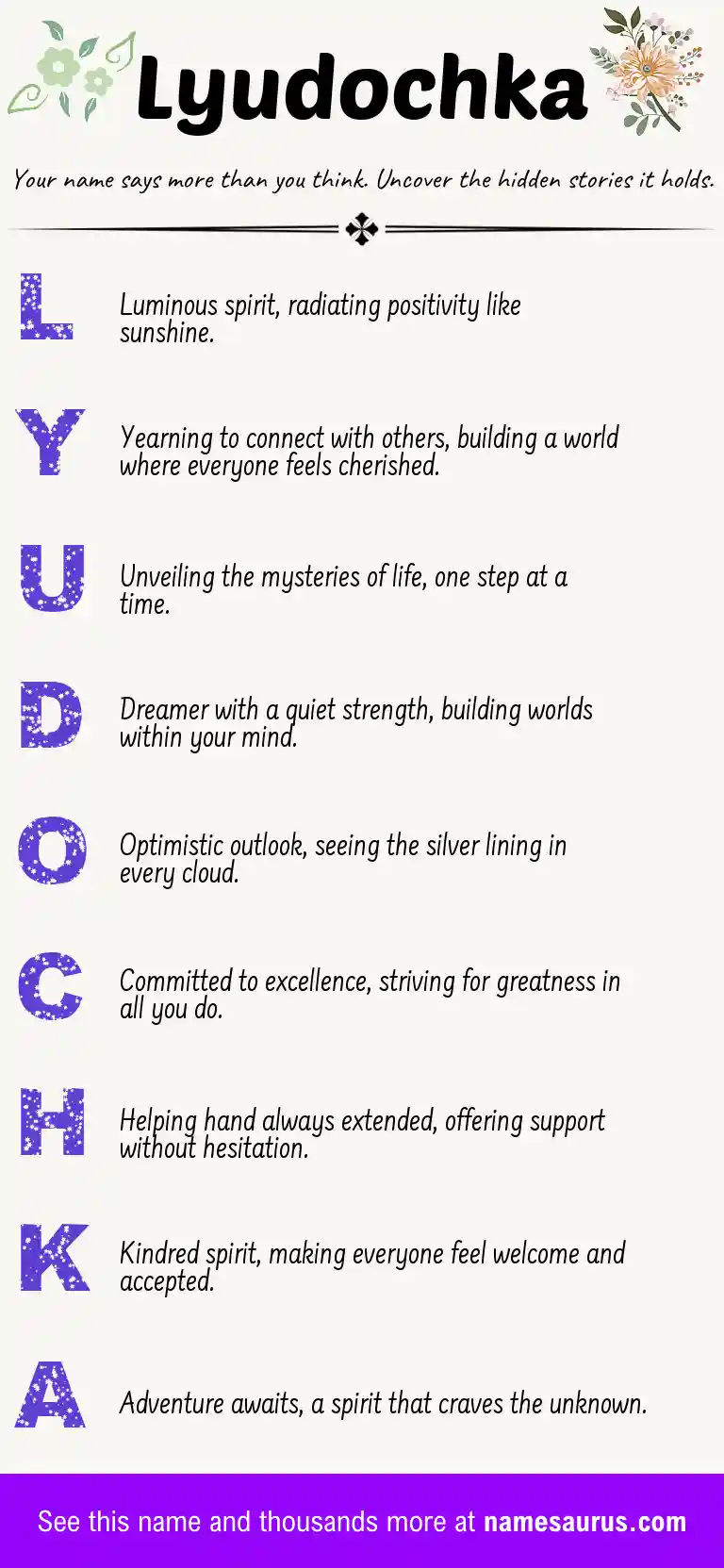 Acrostic poem about Lyudochka.