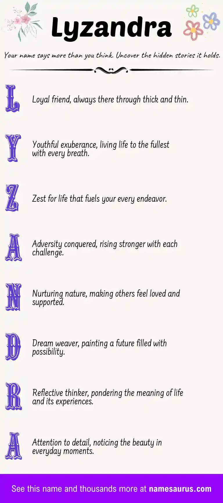 Acrostic poem about Lyzandra.