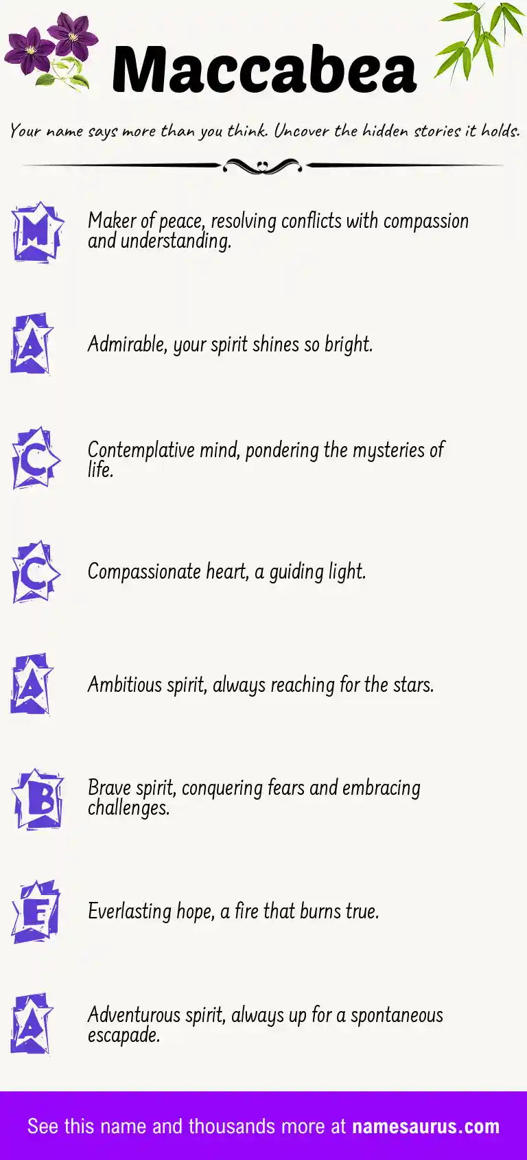 Acrostic poem about Maccabea.