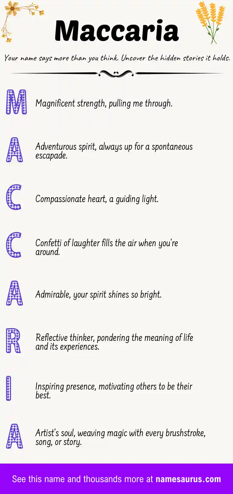 Acrostic poem about Maccaria.