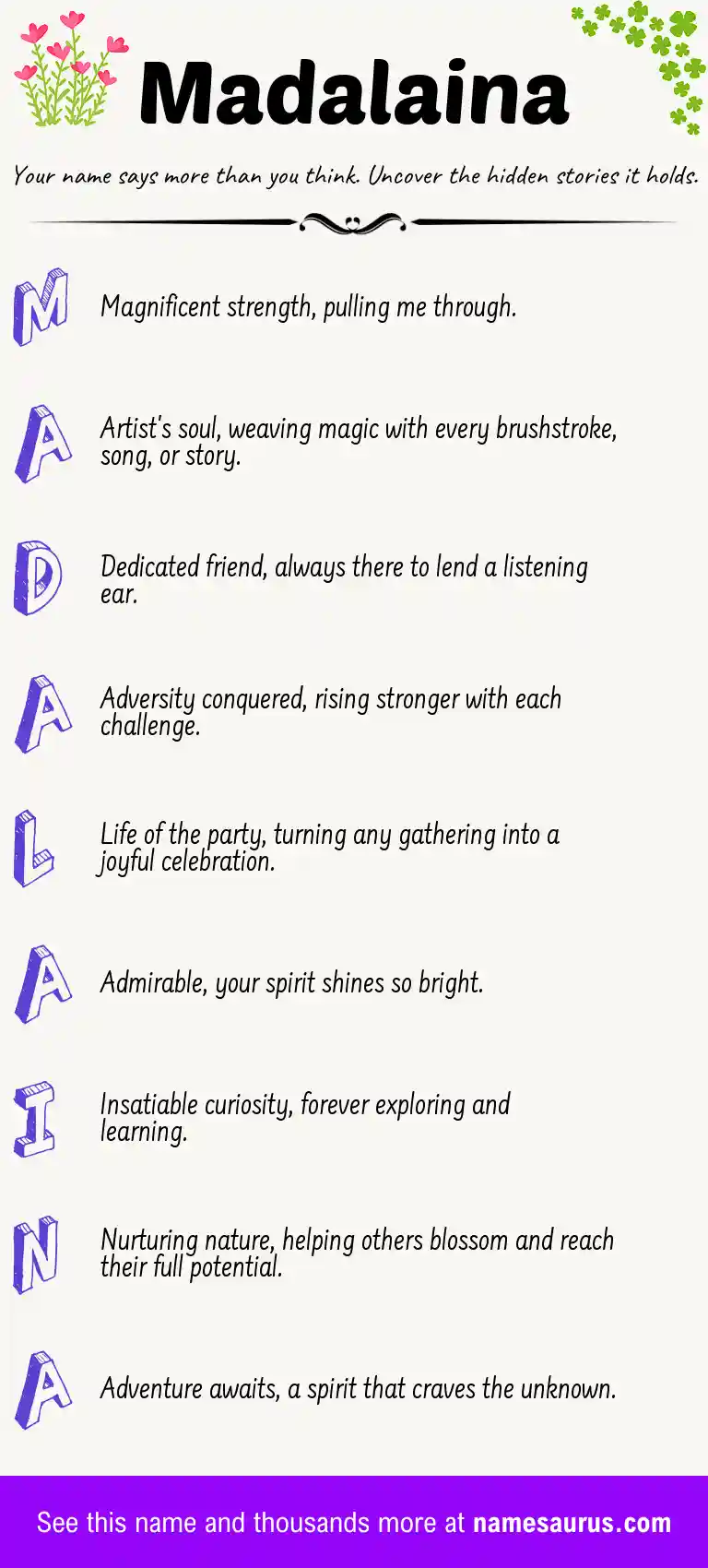 Acrostic poem about Madalaina.