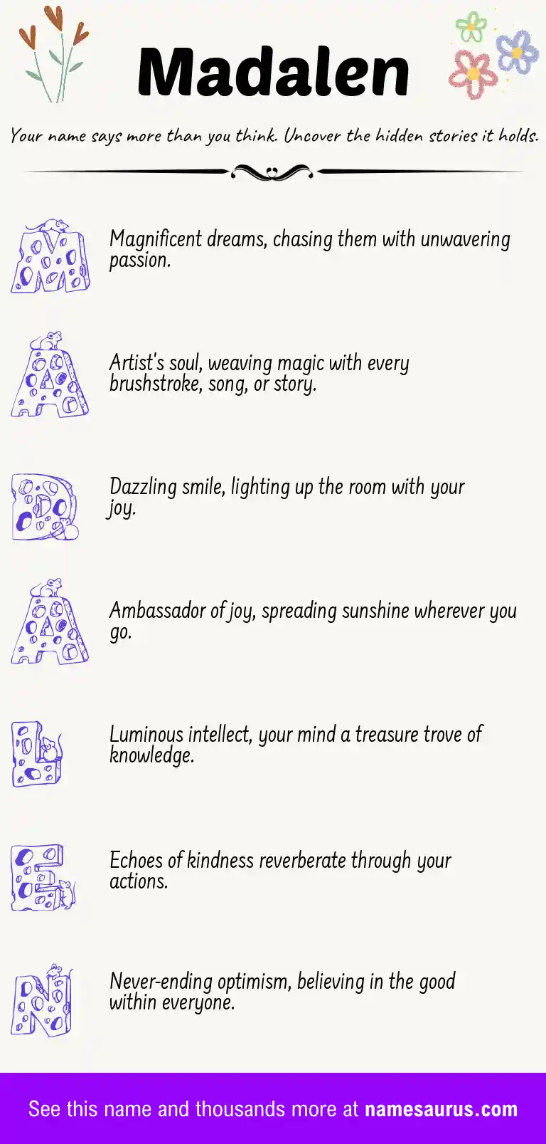 Acrostic poem about Madalen.