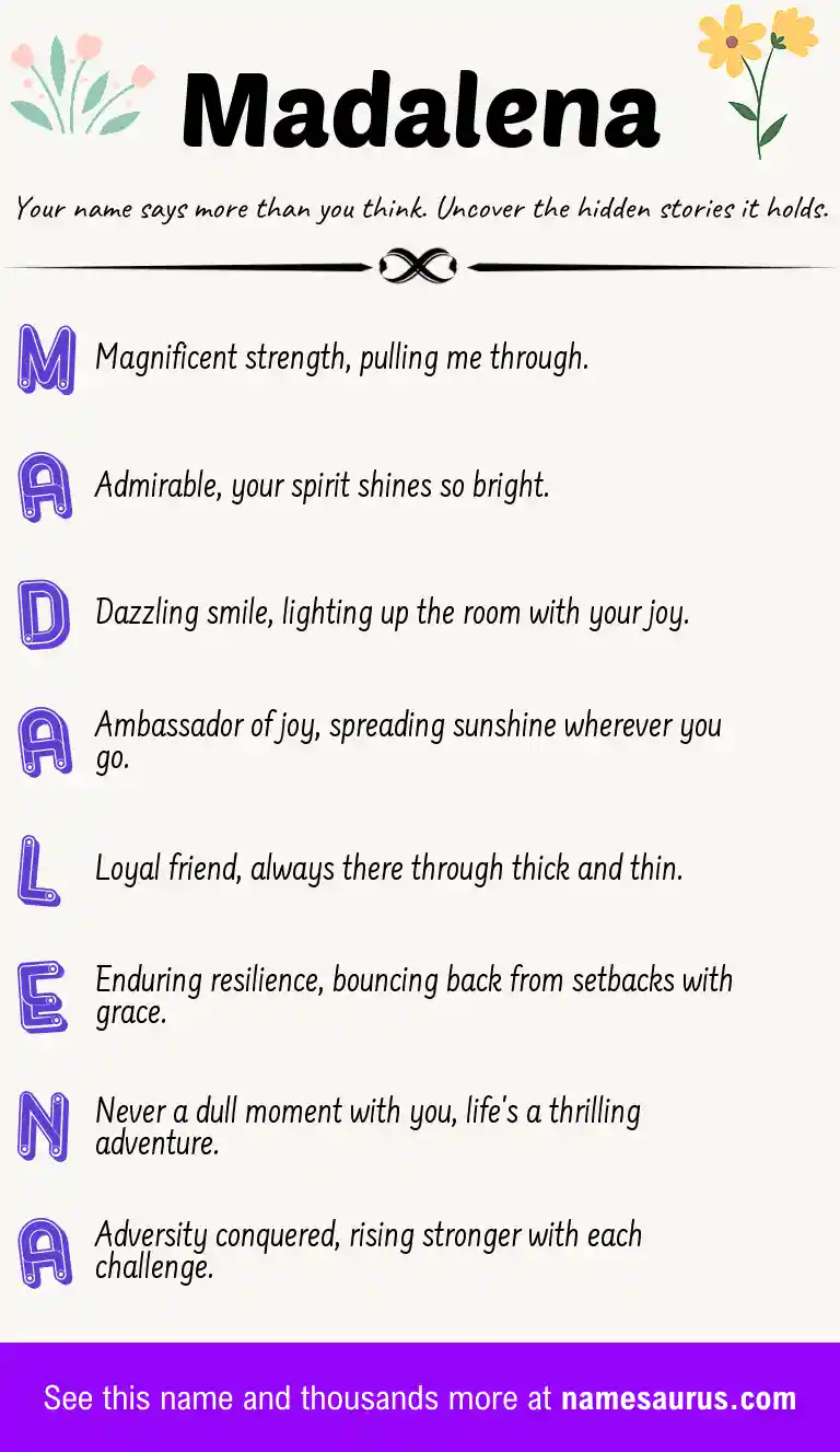 Acrostic poem about Madalena.