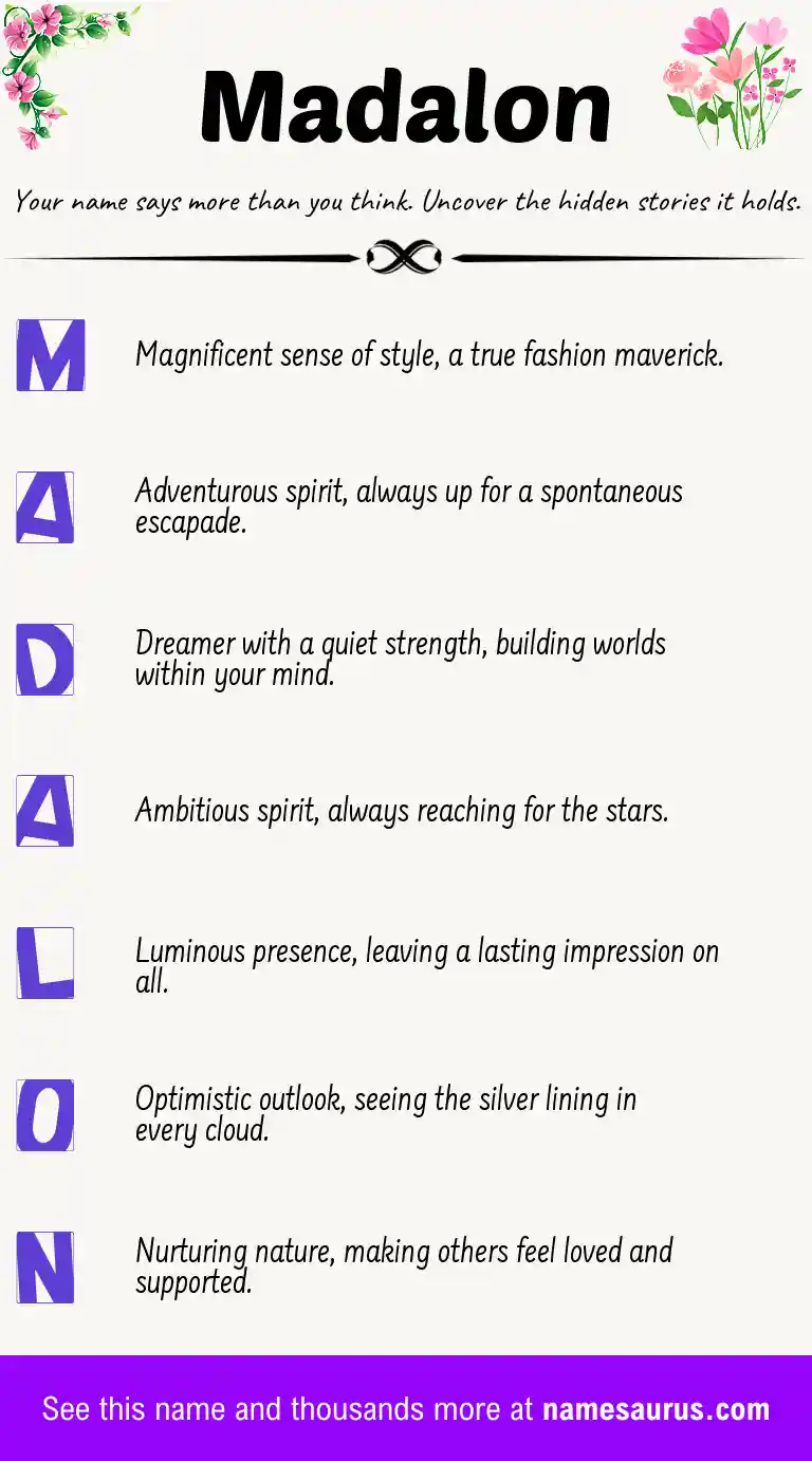 Acrostic poem about Madalon.