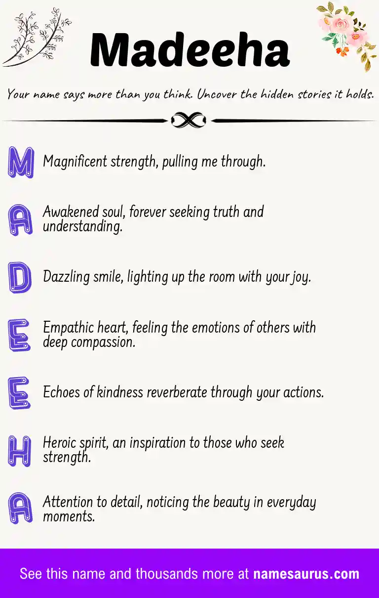 Acrostic poem about Madeeha.