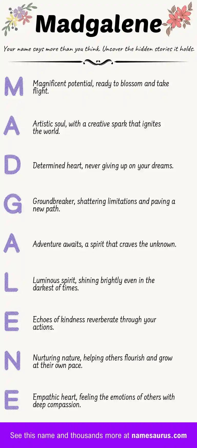 Acrostic poem about Madgalene.