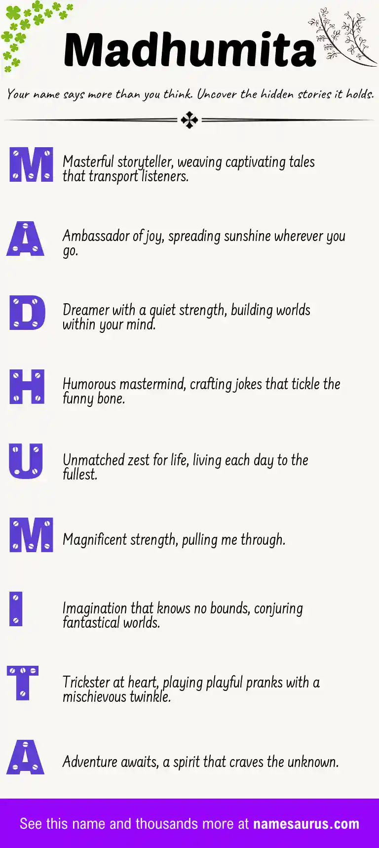 Acrostic poem about Madhumita.