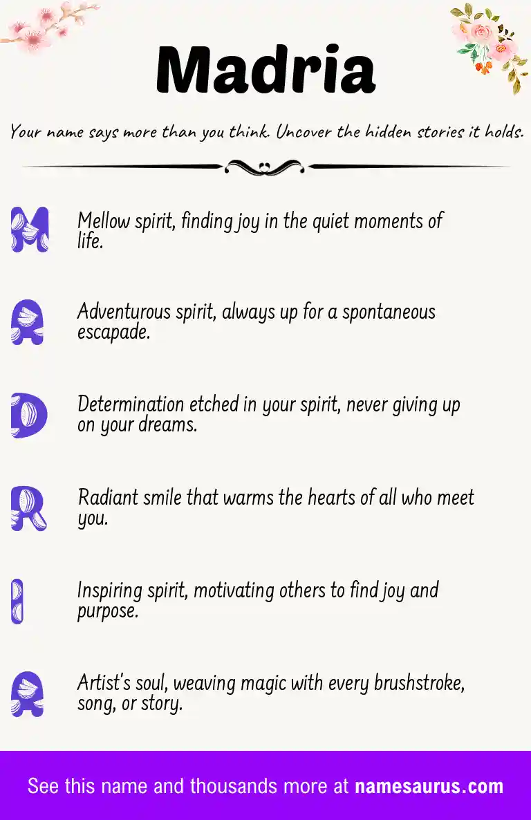 Acrostic poem about Madria.
