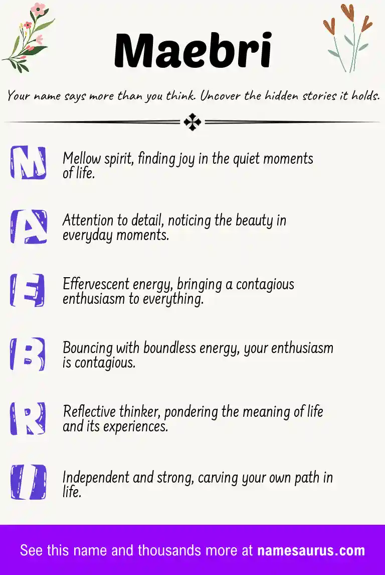 Acrostic poem about Maebri.