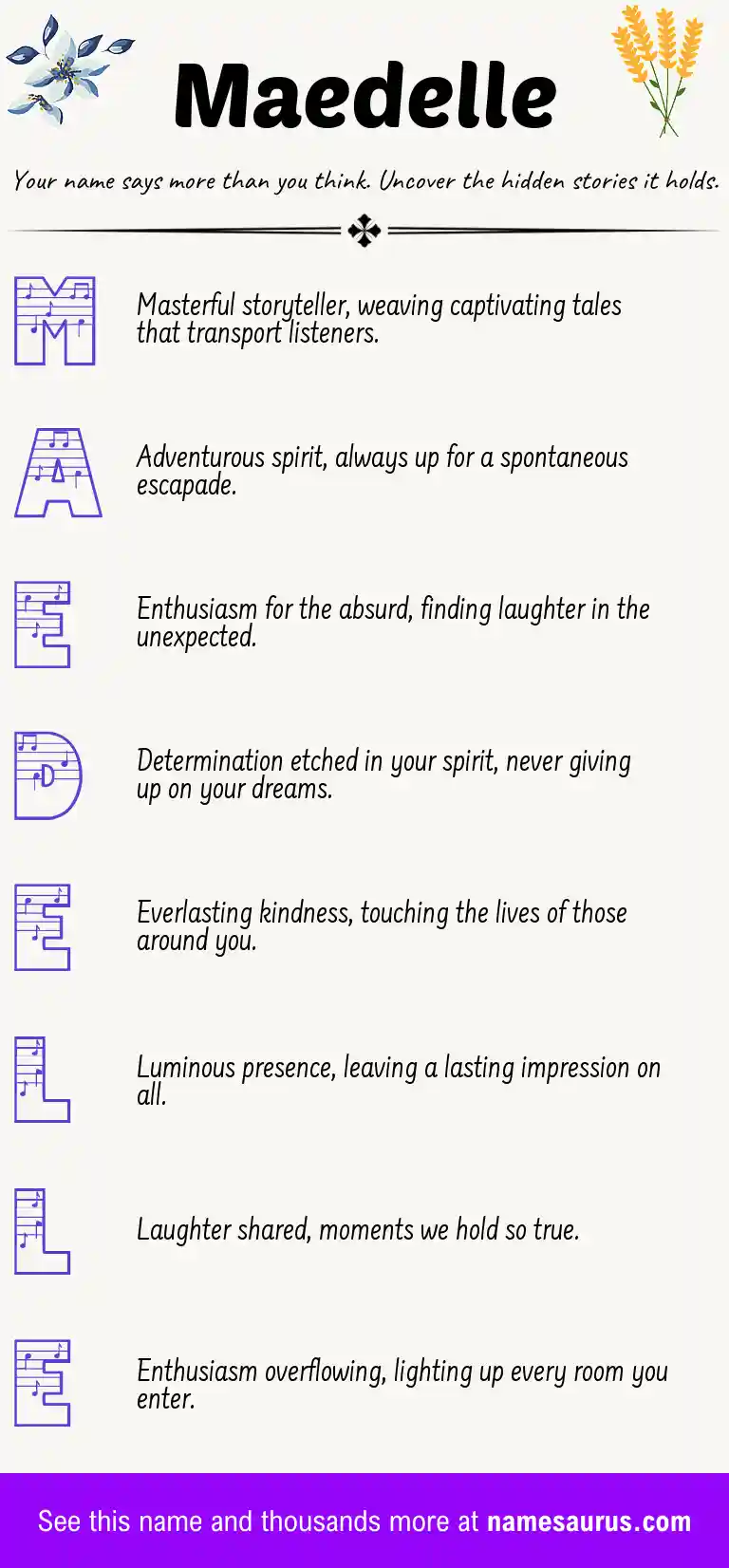 Acrostic poem about Maedelle.
