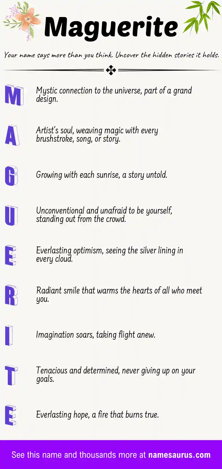 Acrostic poem about Maguerite.
