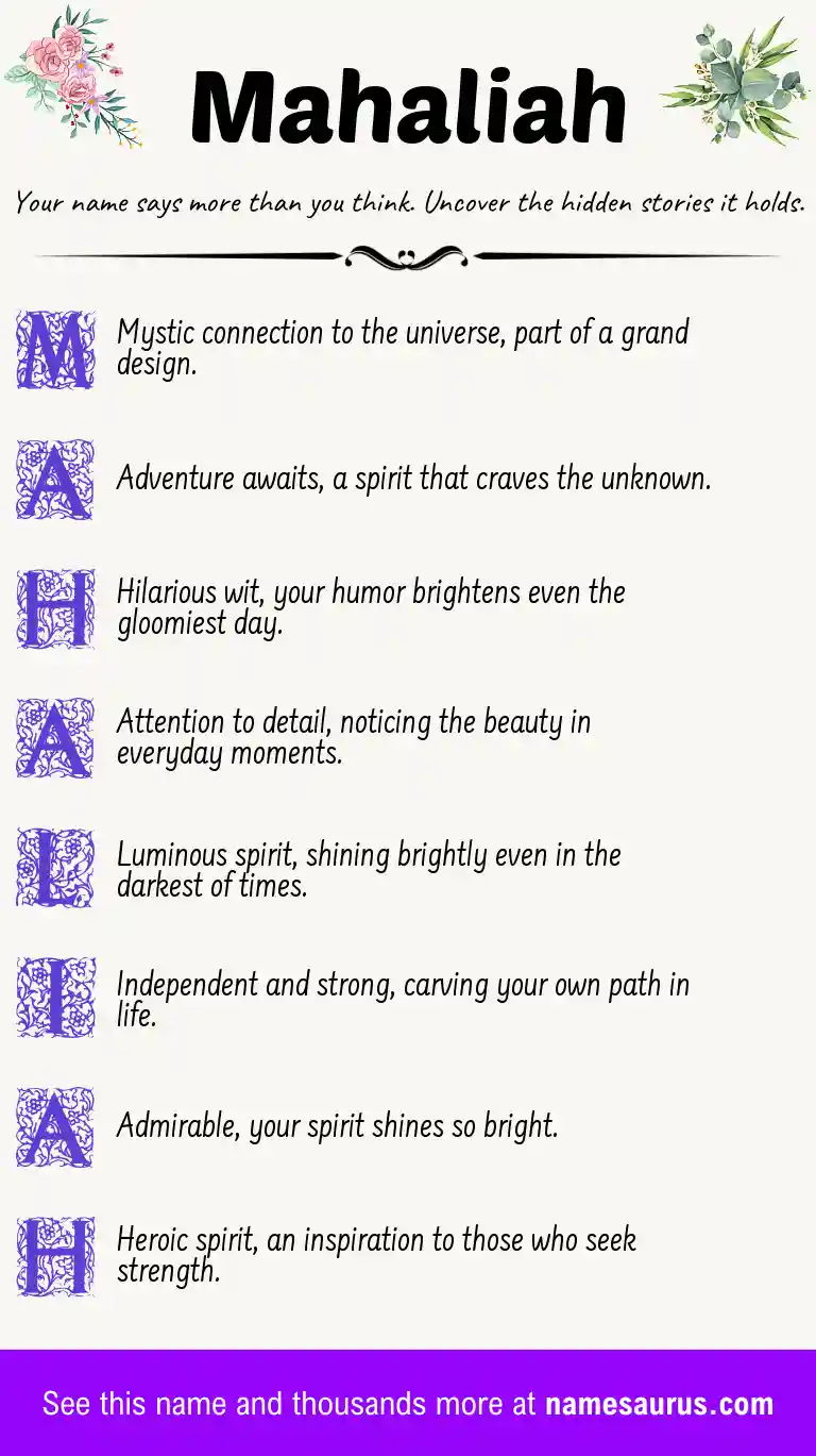 Acrostic poem about Mahaliah.