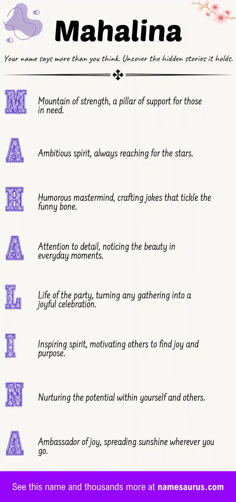 Acrostic poem about Mahalina.