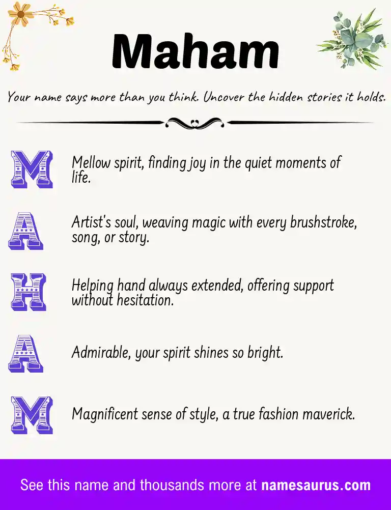 Acrostic poem about Maham.