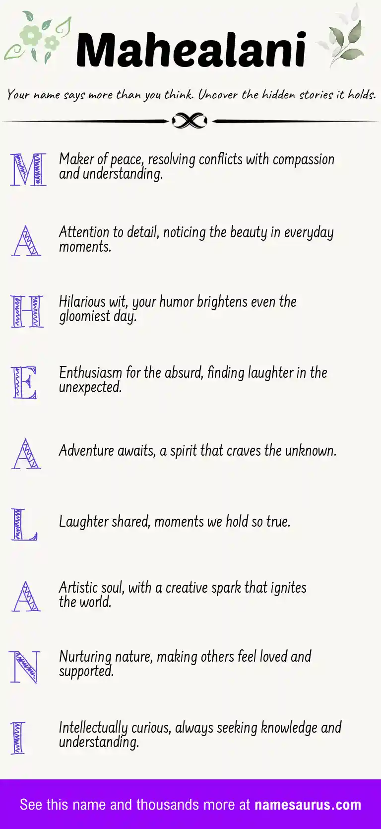 Acrostic poem about Mahealani.