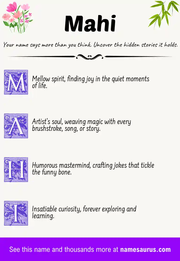 Acrostic poem about Mahi.