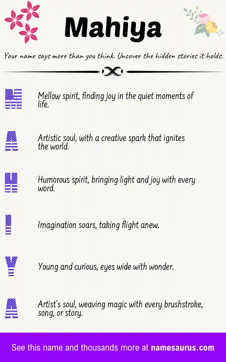 Acrostic poem about Mahiya.