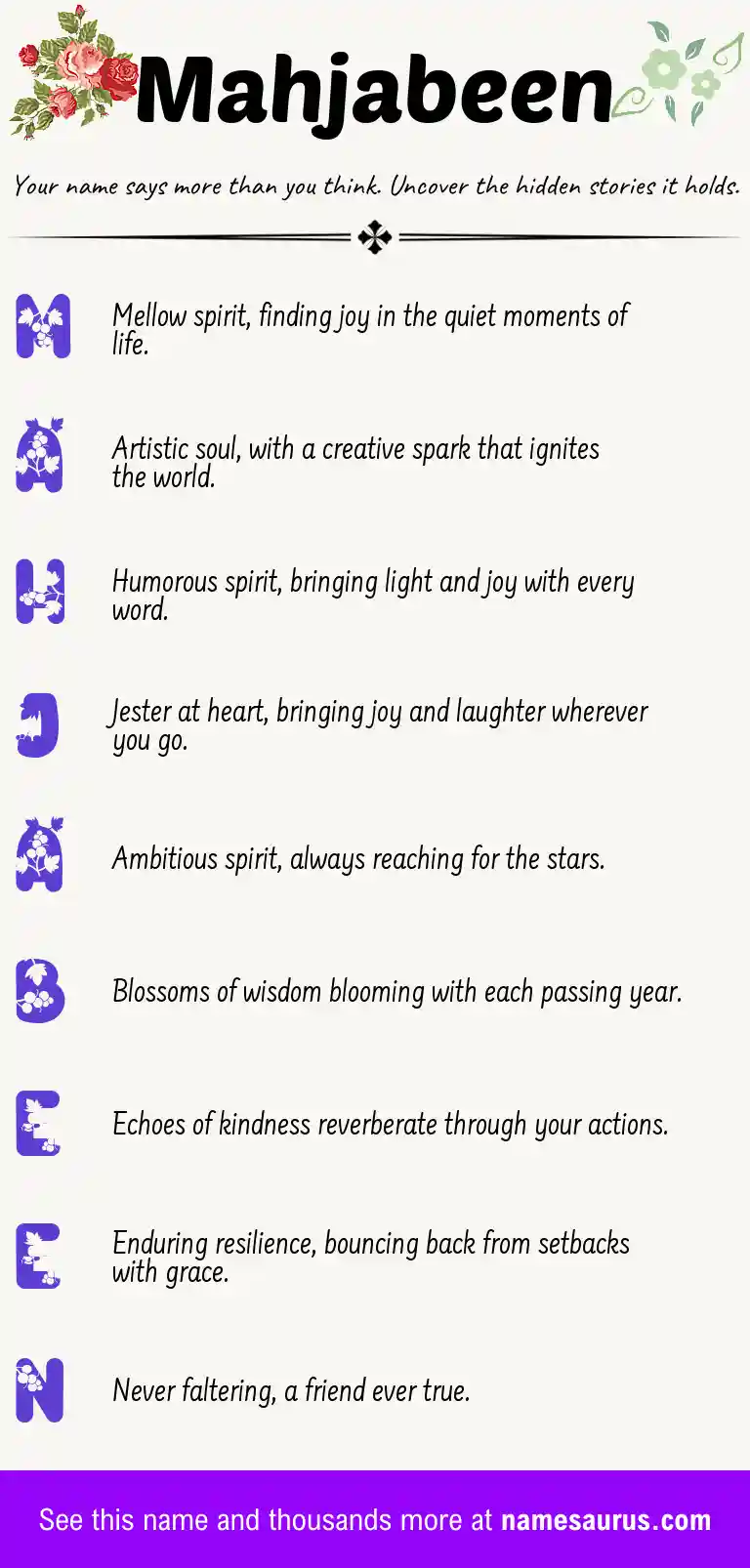 Acrostic poem about Mahjabeen.