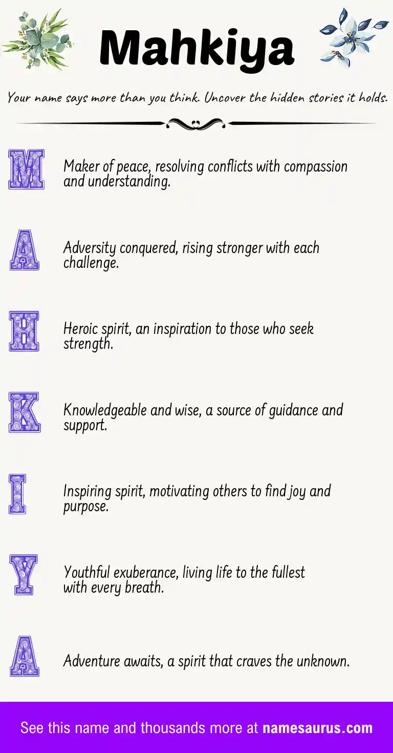 Acrostic poem about Mahkiya.