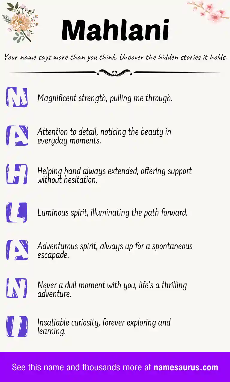 Acrostic poem about Mahlani.