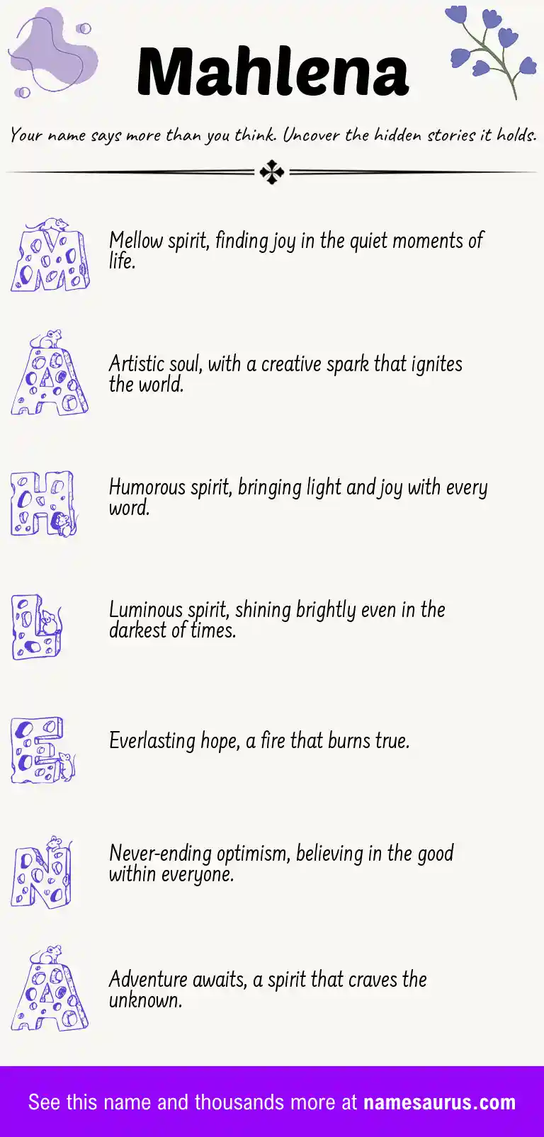 Acrostic poem about Mahlena.