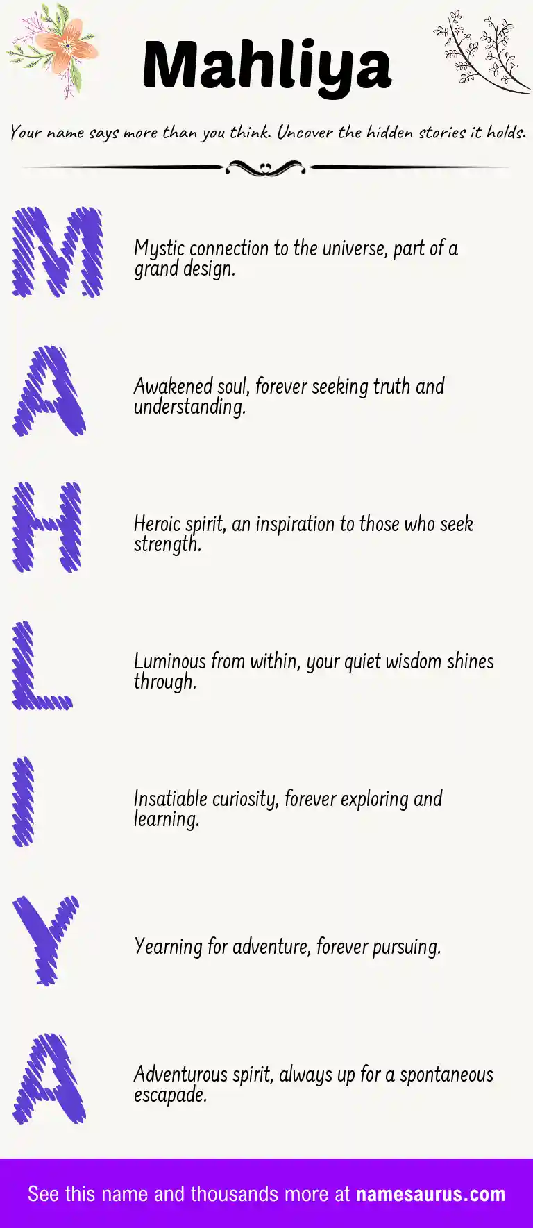 Acrostic poem about Mahliya.
