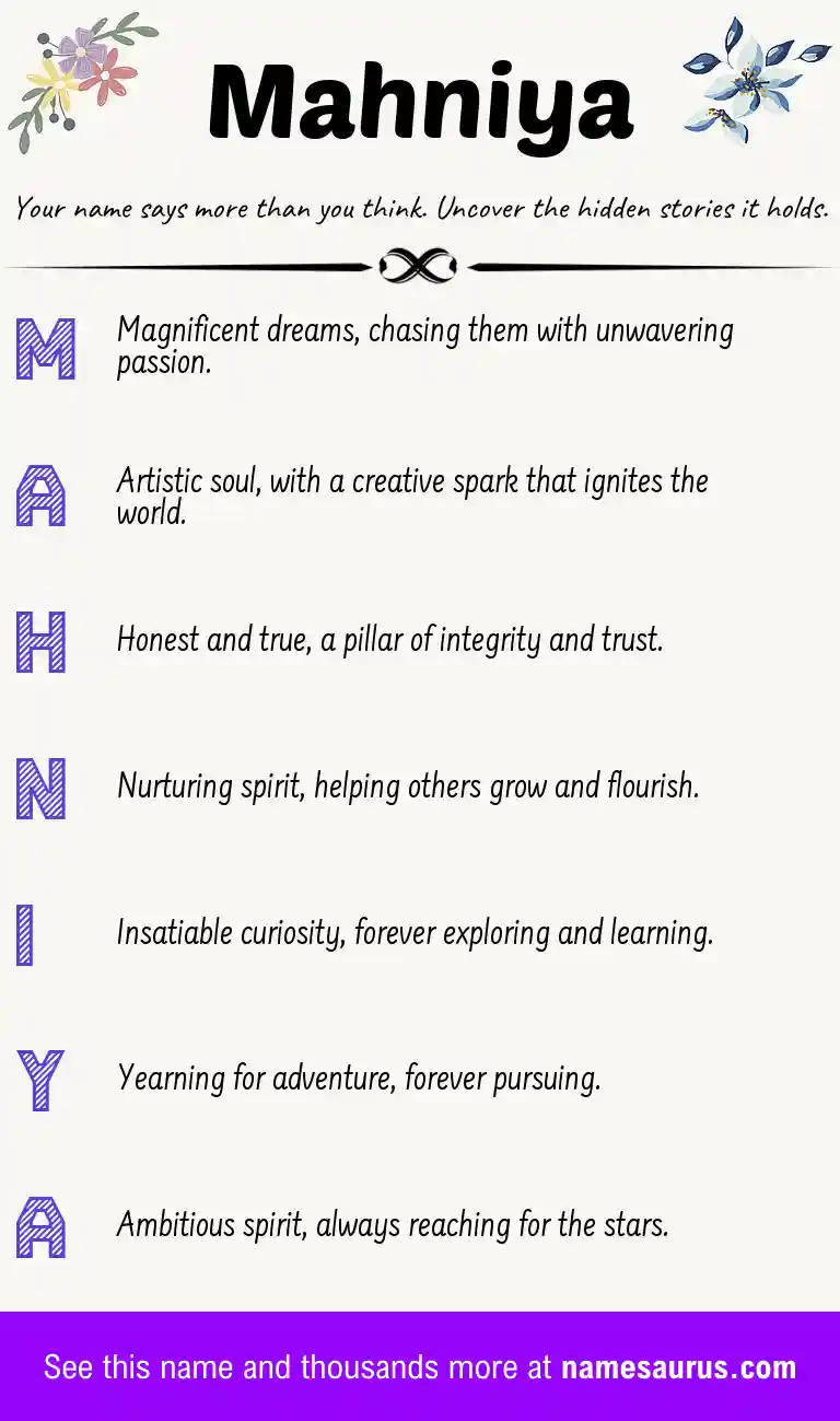 Acrostic poem about Mahniya.