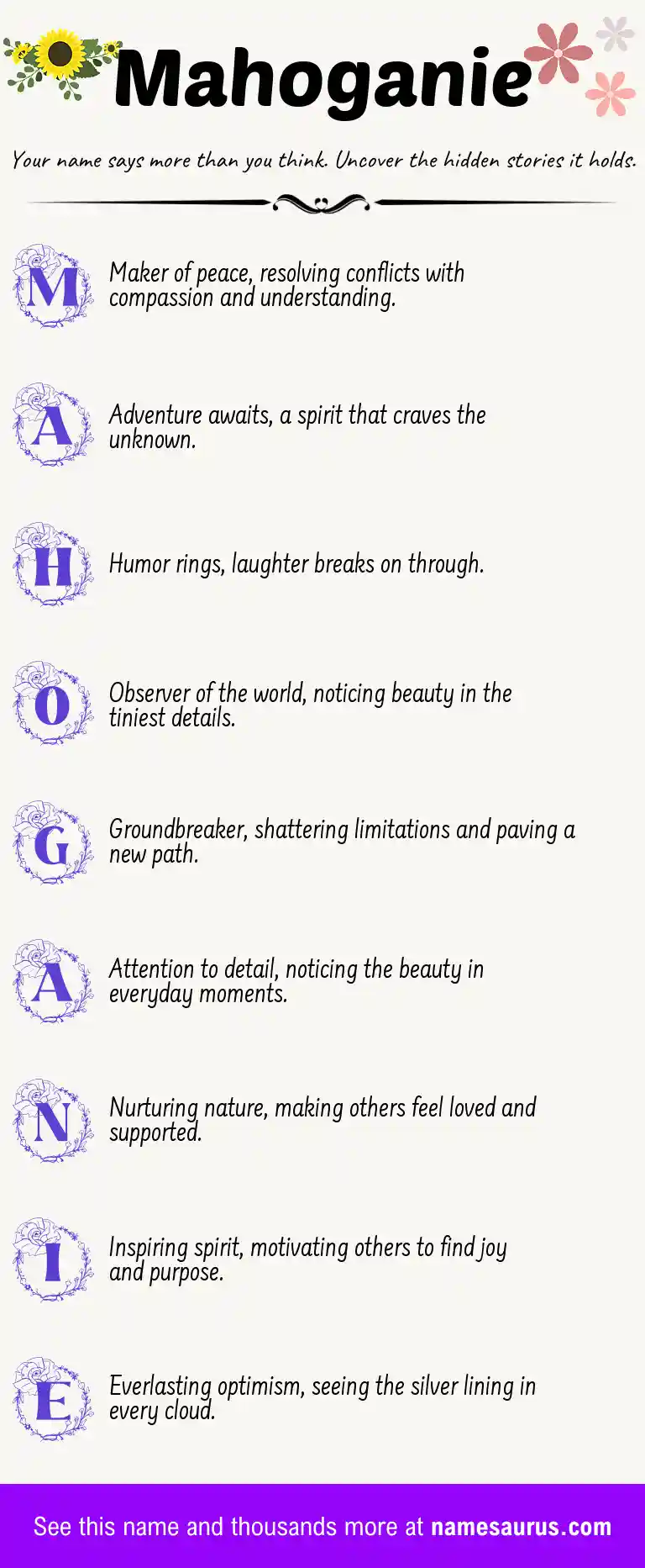 Acrostic poem about Mahoganie.